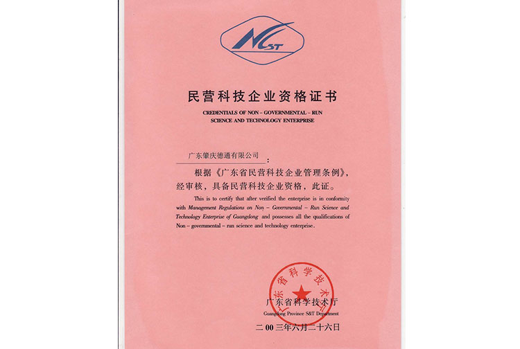 民營(yíng)科技企業(yè)資格證書